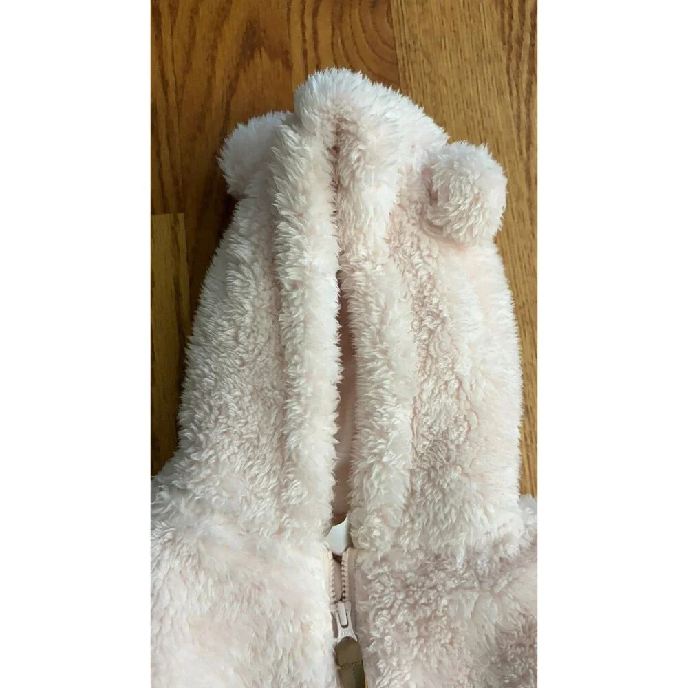 Carter's Pink Sherpa Fleece Hooded Zip Coverall Bear Ears One-Piece Girls 3M